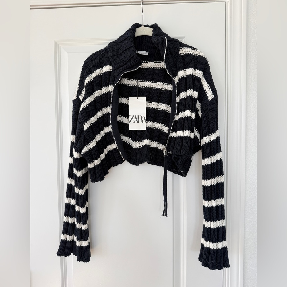 NWT Zara Black and White Striped Cowl Neck Sweater
